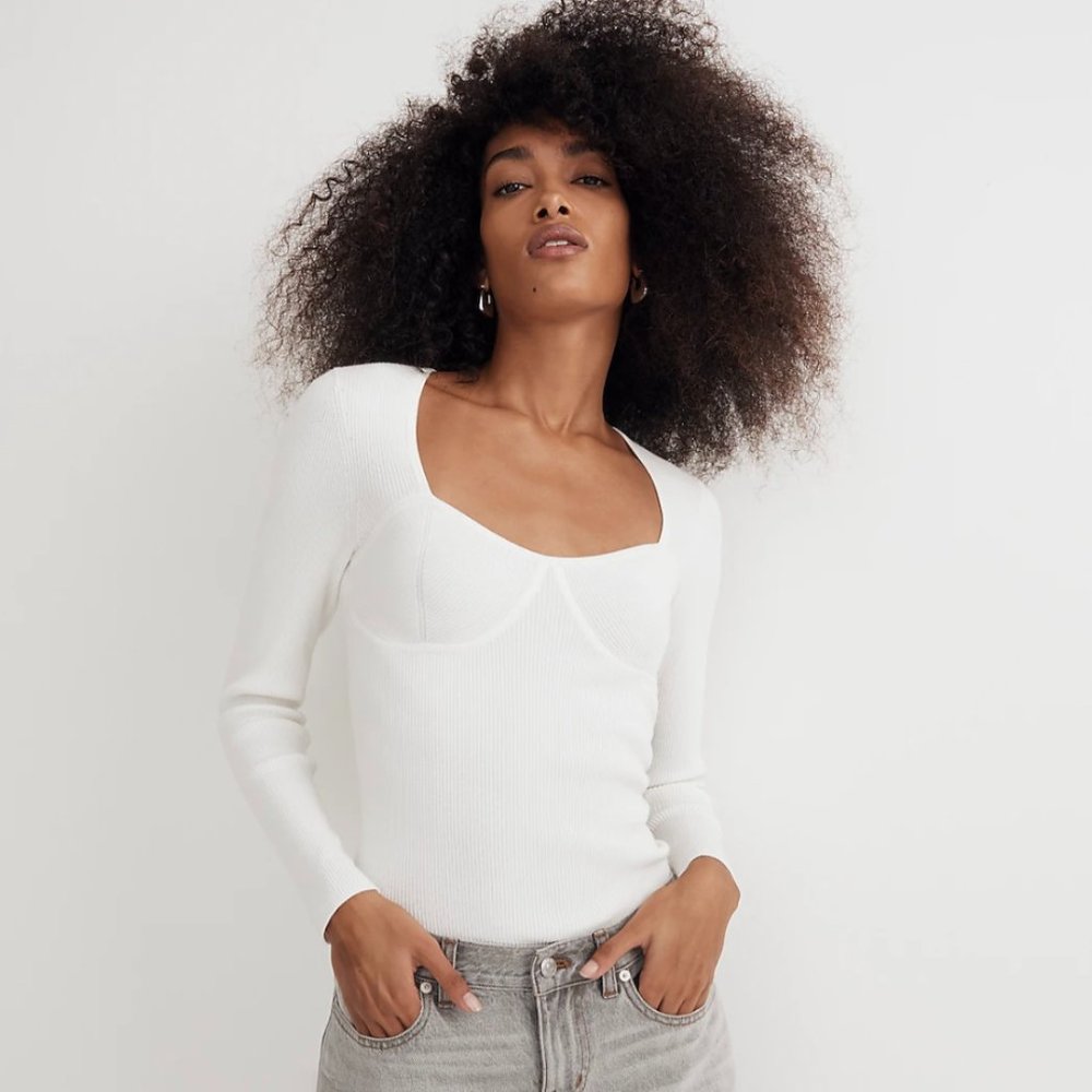 Madewell Wide Rib Sweater Top in Antique Cream (Multiple Sizes)